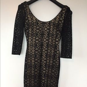 Black lace, nude underlay dress